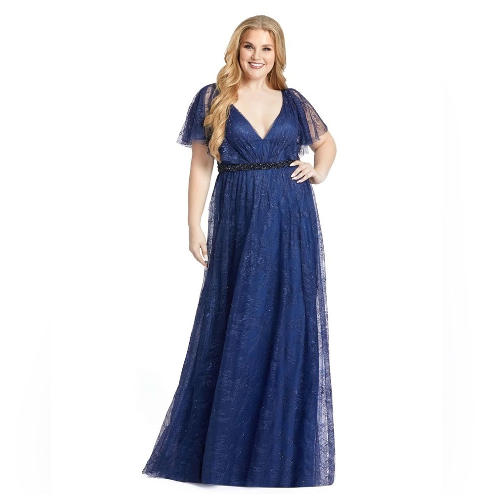 Mac Duggal 67435 Nwt Lace Flutter Sleeve A Line Gown